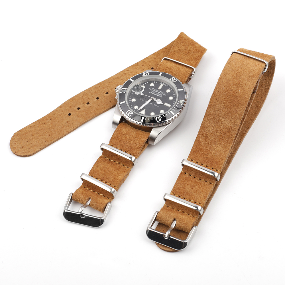 Nylon Nato Strap - Pulseira de couro genuíno de camurça
